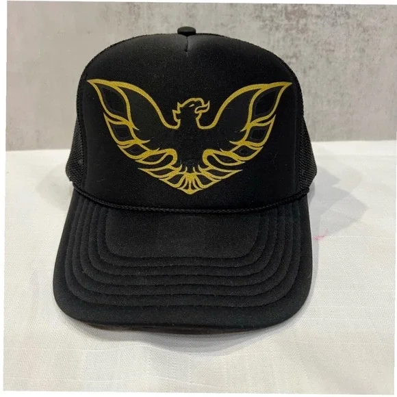 OTTO Black Trucker Hat Gold Eagle Logo Men One Size Fits Most Mesh Back Snapback - Picture 7 of 7